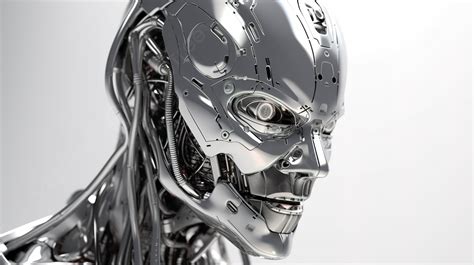 صورة مقربة لرجل آلي أبيض معزول أو إنسان آلي في عرض ثلاثي الأبعاد بشري سايبورغ روبوت ثلاثي