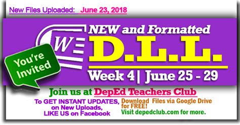 Updated Week 4 1st Quarter Daily Lesson Log June 25 June 29