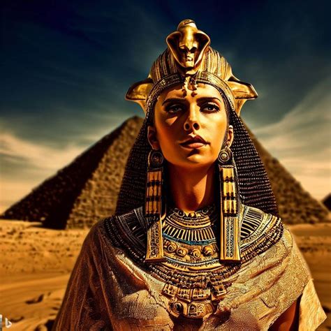 An Egyptian Woman In Front Of The Pyramids With Her Head Turned To Look Like Queen Nefere