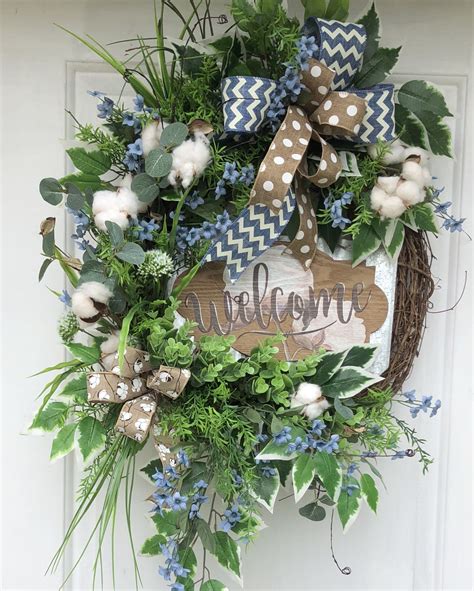 Summer wreath, Cotton Wreath, Everyday Wreath, Welcome Wreath, Summer Wreath, Grapevine Wreath ...