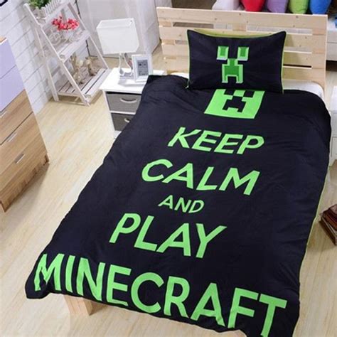 Minecraft Bed Set Keep Calm And Play Minecraft Minecraft Bedding Blue