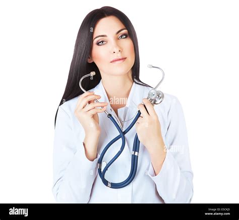 Doctor Wearing Stethoscope On White Background Stock Photo Alamy