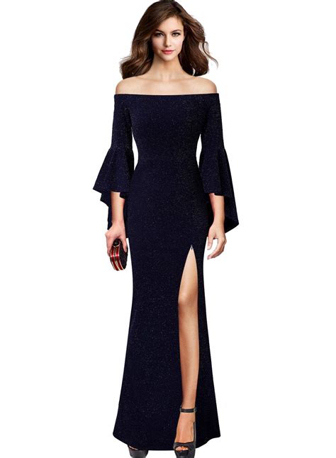 Vfshow Womens Off Shoulder Bell Sleeve Formal Evening Wedding Party Maxi Dress