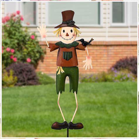 Alladinbox Thanksgiving Metal Scarecrow Yard Stakes Silly Waving Rustic