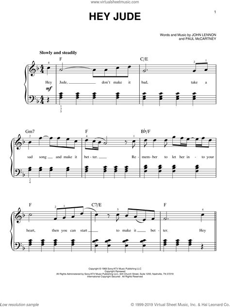 Hey jude sheet music by the beatles. Beatles - Hey Jude, (easy) sheet music for piano solo PDF