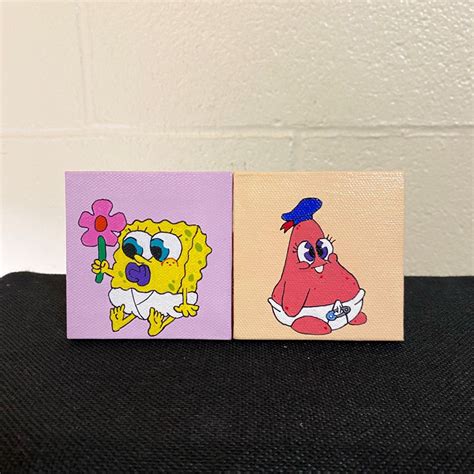 Baby Patrick Star Painting Spongebob Squarepants Mini Canvas Etsy