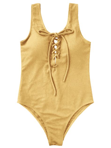 Textured Padded Lace Up One Piece Swimsuit Ginger S 1 Piece Swimsuit One Piece Bikini Women