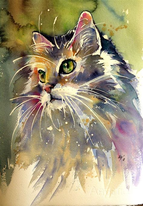 Buy Cute Cat Perfect T Idea Watercolor By Kovács Anna Brigitta On