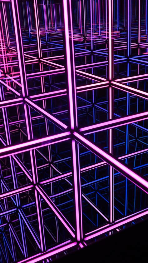 Download Wallpaper 938x1668 Cube Neon Light Reflection Purple Dark