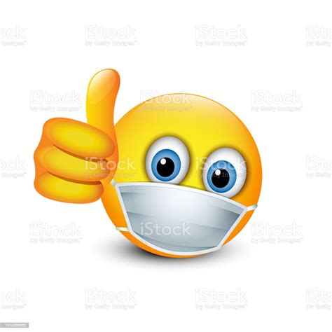 Emoji With Medical Mask Over Mouth Showing Thumb Up Isolated Vector