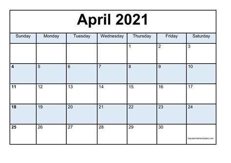 April 2021 Printable Calendar Monthly Templates