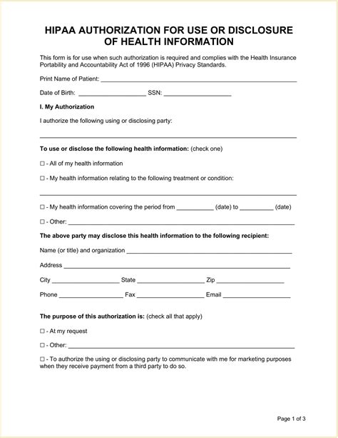 Medical Records Release Authorization Form Hipaa