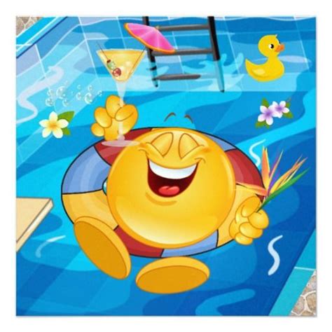 Pool Party Smile Invitation Funny Emoji Faces Happy