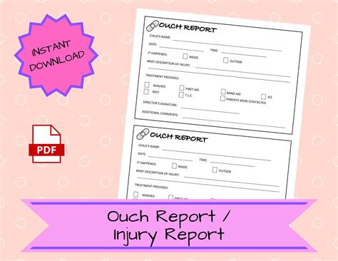 Ouch Report Printable Child Incident Report Preschool Etsy Sweden