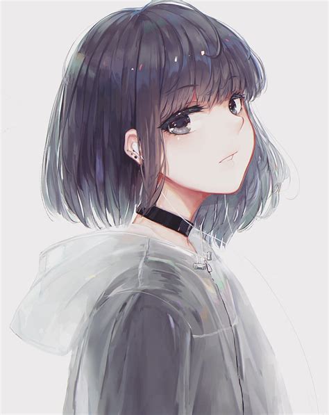 2k Free Download Anime Girl Profile View Choker Short Hair Coat
