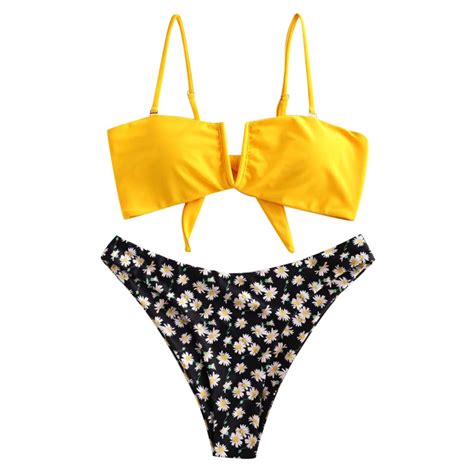 High Quality Triangle Swimwear Women Swimsuit Sexy Bikini Swimwear 2021 Daisy Print V Cut Bikini