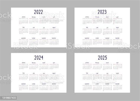 Calendar 2022 2023 2024 2025 Years Template In Classic Strict Style