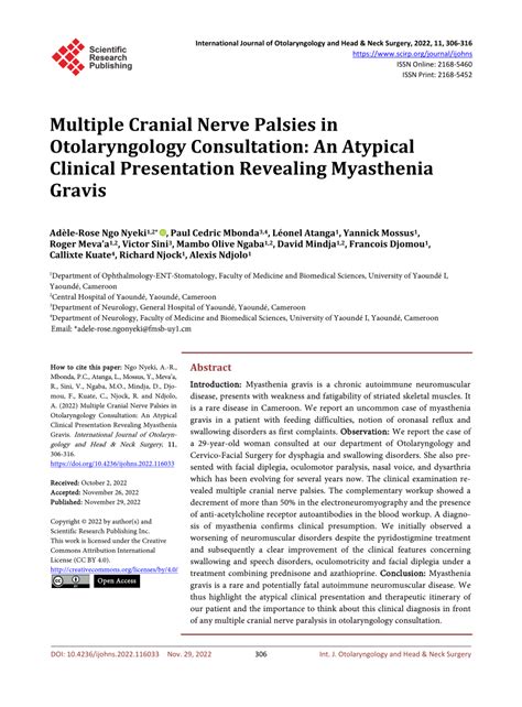 Pdf Multiple Cranial Nerve Palsies In Otolaryngology Consultation An Atypical Clinical
