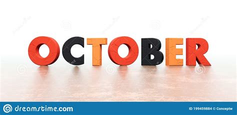 October Text Word Colored In Autumn Season Colors On Wide Banner Stock
