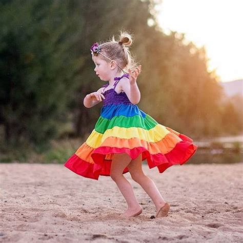 Toddler Kids Baby Girl Summer Dress Rainbow Striped Patchwork Princess