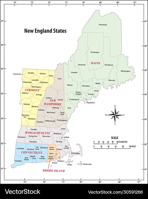 Administrative Map New England States Usa Vector Image