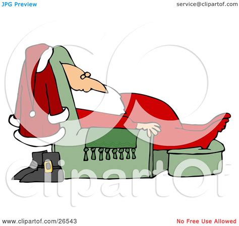 Clipart Illustration Of Santa Claus In His Pjs Dozing In A Green Lazy Chair With His Boots And
