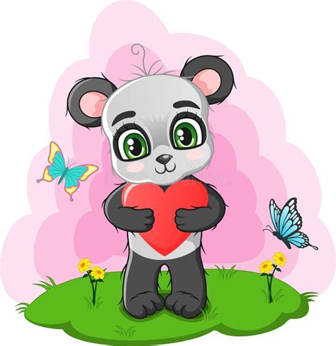 Cute Baby Panda Holding Love Heart Stock Illustrations 273 Cute Baby