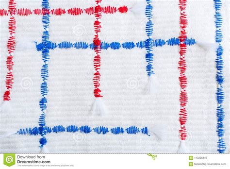 Vertical And Horizontal Red And Blue Textural Zigzag Seams On Relief