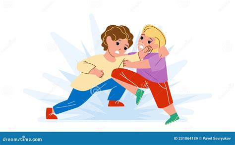 Two Schoolboys Are Fighting Vector Illustration