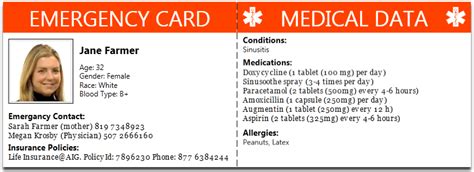 We offer templates for doctors, nurses, allied health professionals, caregivers and other hospital and office staff members. Emergency Wallet Card