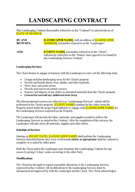 Landscaping Contract Template Free