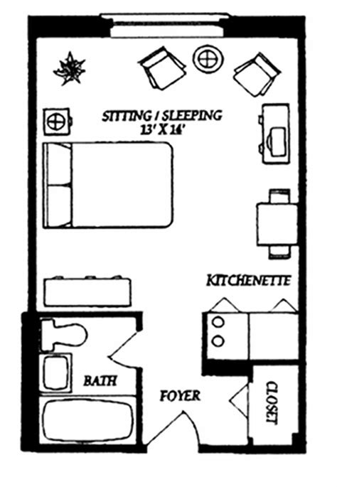 Studio apartments, defined by their layout, combine all the different sections of an apartment into one large room. Super simple studio | Studio apartment floor plans, Small ...