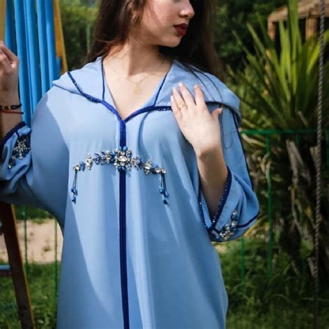 Djellaba Marocaine Femme Bleu Ciel Estilo Abaya Morocco Fashion Mode