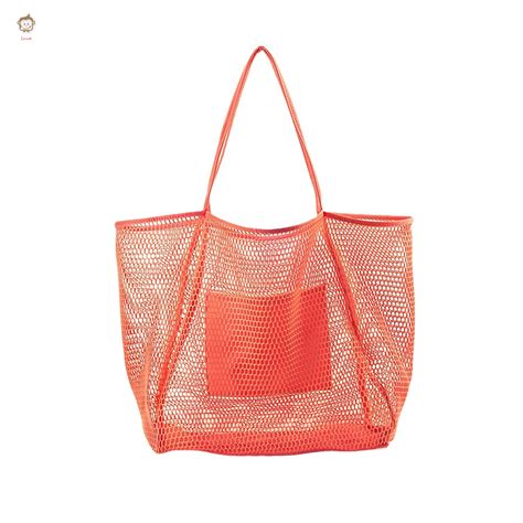 Mesh Beach Tote Bag Large Capacity Handbag Portable Polyester Bag For