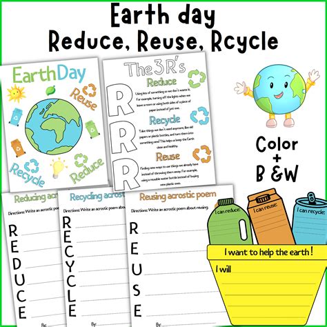 Reduce Reuse Recycle Study posters, craftivity, acrostic poems,Earth