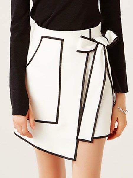 Shop Mini Skirts White Color Block Asymmetrical Casual Plain Mini
