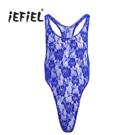 Comprar Iefiel Hombre Lencería Body Suit Floral Lace High Cut Ver A Través De