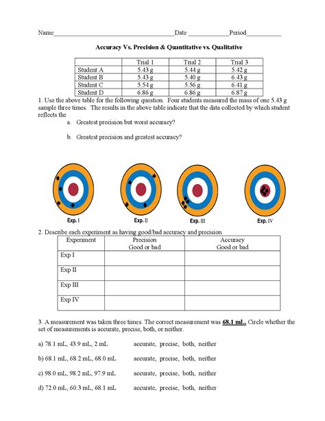 Accuracy And Precision Practice Worksheets With Answers
