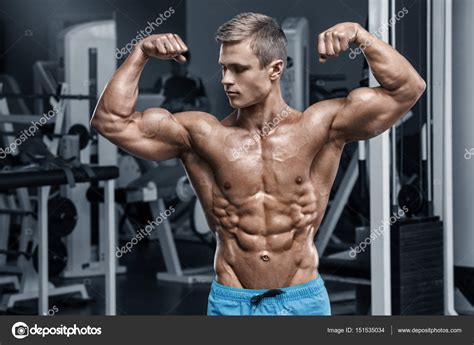 Sexy Muscular Man In Gym Working Out Shaped Abdominal Strong Male