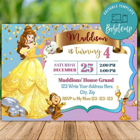 Editable Beauty And Beast Party Invites Instant Download Bobotemp
