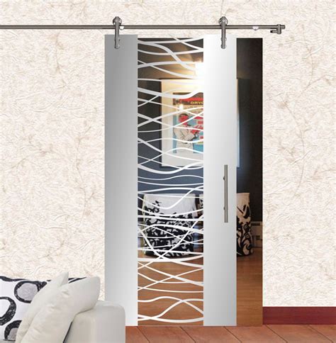 Sliding Glass Barn Door With Frosted Modern Design Glass
