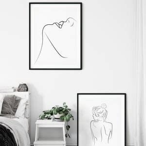 One Line Nude Sketch Naked Woman Illustration Female Nudity Etsy