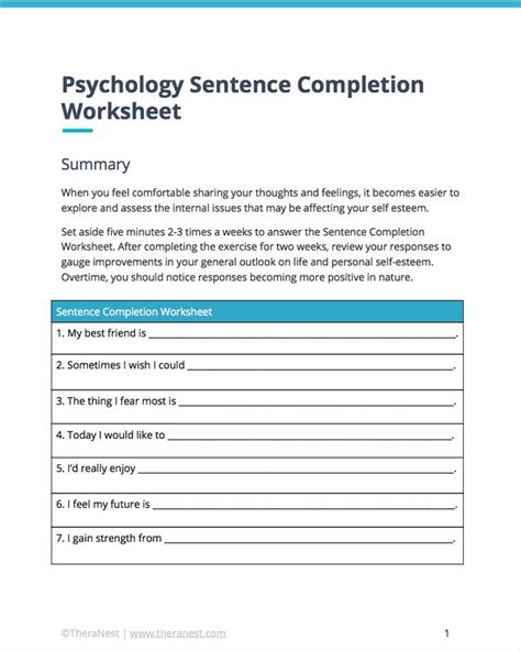 Free Psychology Sentence Completion Worksheet Theranest