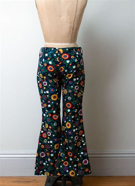 1960s Floral Print Bell Bottoms 60s Nos Pants Etsy