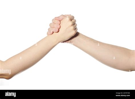 Wrestle Handshake Gesture Man And Woman Shake Arm Hands Greeting