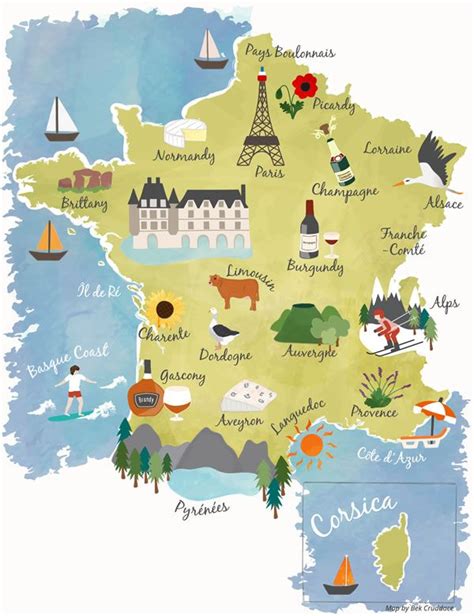 Illustrated map of Regions of France Carte paris Cartes illustrées Carte de france