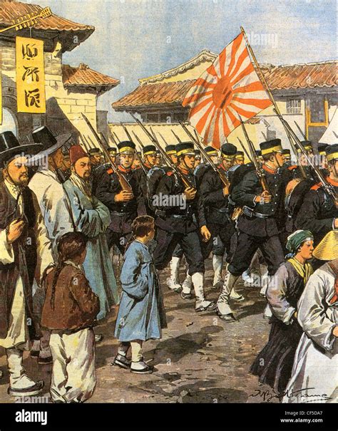 Russo Japanese War Japanese Naval Troops Land In Korea In 1904 Stock