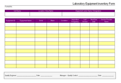 Lab Equipment Inventory Template