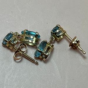 10K 9ct Gold Blue Topaz Teardrop Stud Earrings Etsy