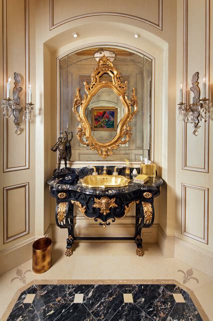 French Antique Vanity Powder Room 24k Gold Onyx Drop In Sink